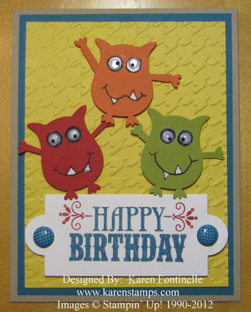 Owl Punch Three Monsters Male Birthday Card
