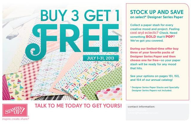 Stampin' Up! Special Promotion Buy 3 Get 1 Free Designer Series Paper
