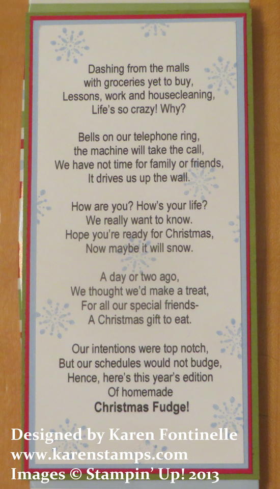 Christmas Fudge Candy Wrapper Poem
