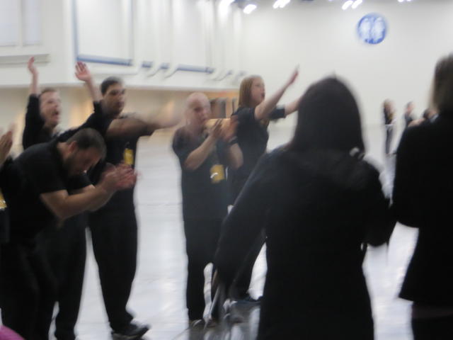 Blurry but cute being greeted as we walked in! We love the Stampin' Up! staff!