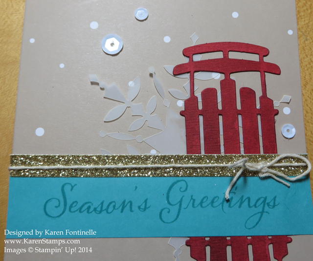 Watercolor Winter Sled Card Closeup
