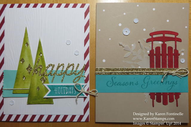 Watercolor Winter Trees and Sled Cards