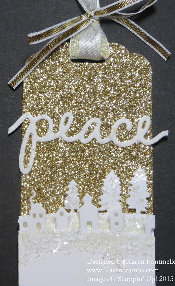 Gold Glimmer Sleigh Ride Thinlits Peace Christmas Tag