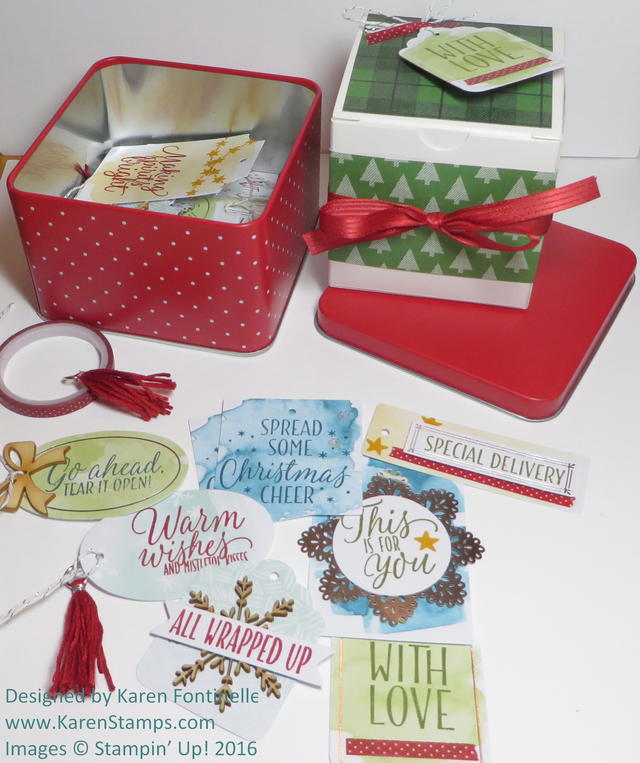 Tin of Tags Assortment and White Gift Christmas Box