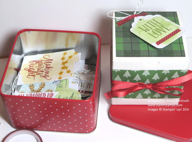 Tin of Tags and Christmas White Gift Box