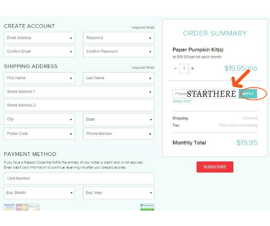 Paper Pumpkin Subscribe Page
