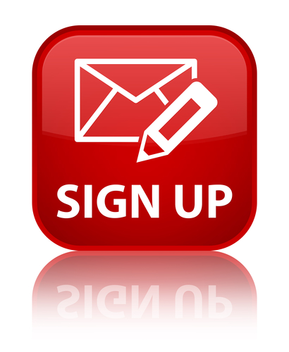 Sign up glossy red reflected square button