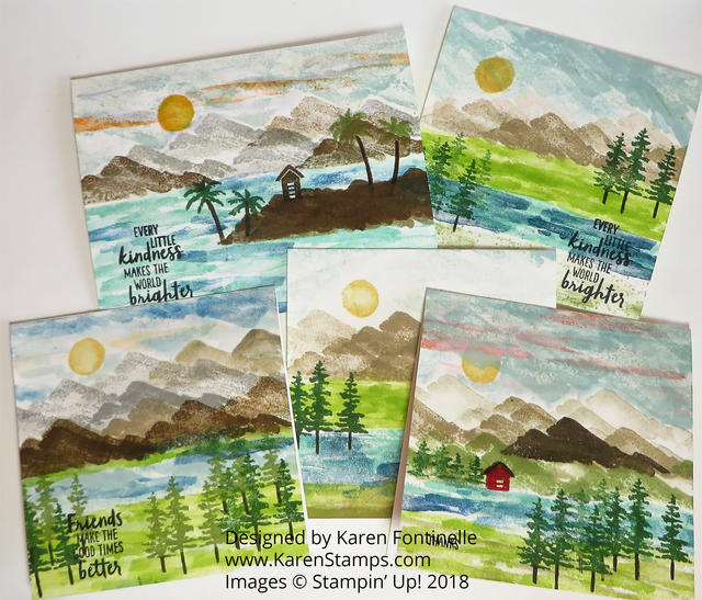 Waterfront Stamp Set Mountain and Island Scenery Cards