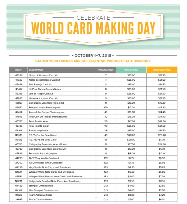 World Card Making Day Products List 2018