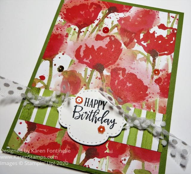 Peaceful Poppies Watercolor-Look Birthday Card Closeup