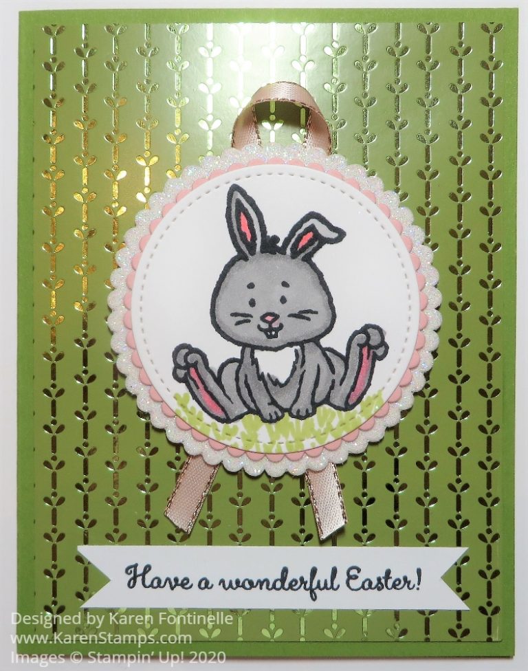 Welcome Easter Bunny on Peacock Foil Paper | Stamping With Karen