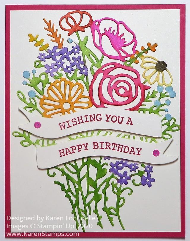 Banner Blooms Colored Flowers Birthday Card