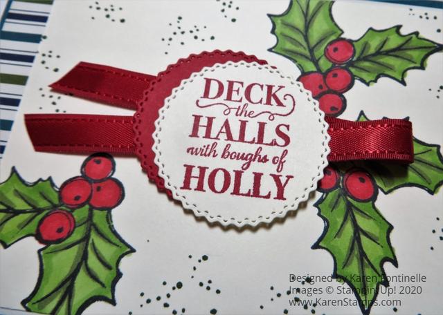 Christmas Gleaming Deck the Halls Holly Card Closeup