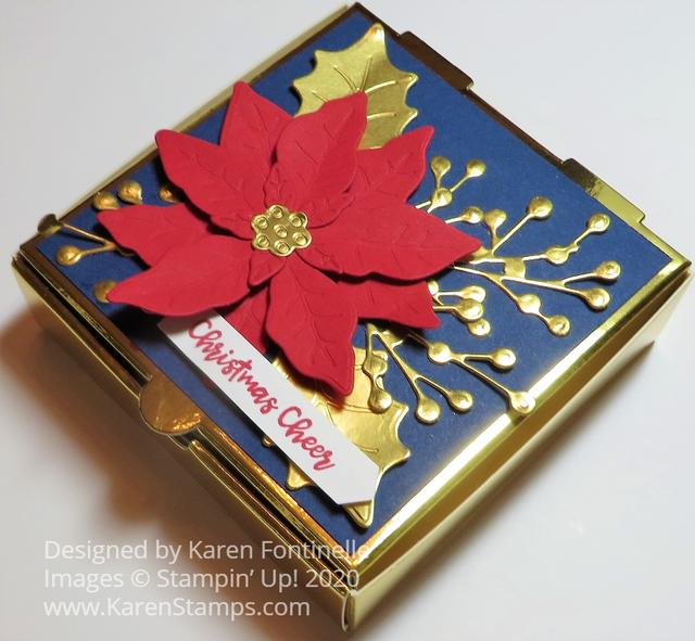 Gold Mini Pizza Box With Christmas Poinsettia