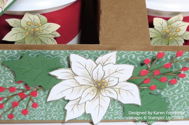 Poinsettia Decorated Mini Coffee Carrier Front Decoration