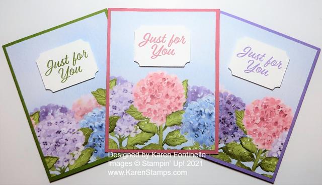 Trio of Hydrangea Hill Just For You Cards