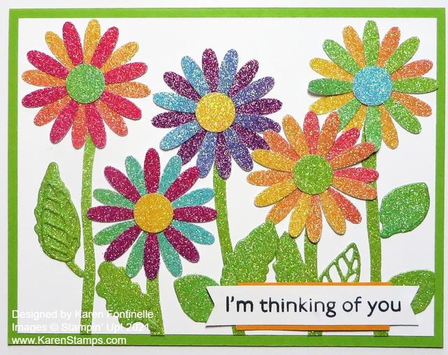 Rainbow Glimmer Daisies Thinking of You Card