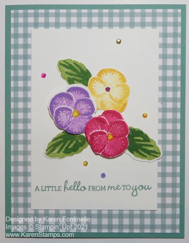 Trio of Pansy Patch Pansies Hello Card