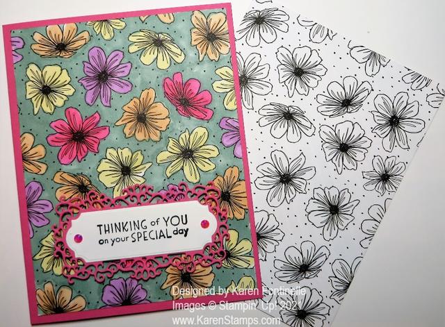 Pattern Party Colored Flowers Card and B&W