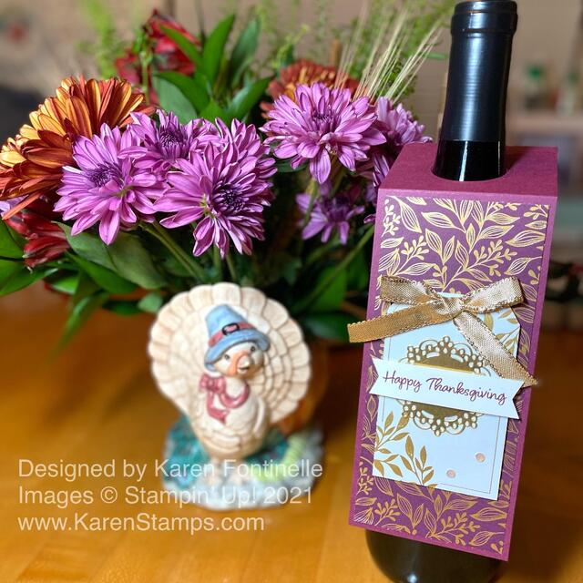 Thanksgiving Wine Bottle Label w Flowers