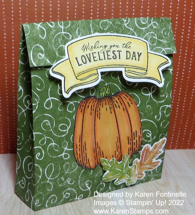 Fall Treat Bag with Pumpkin and Leaves