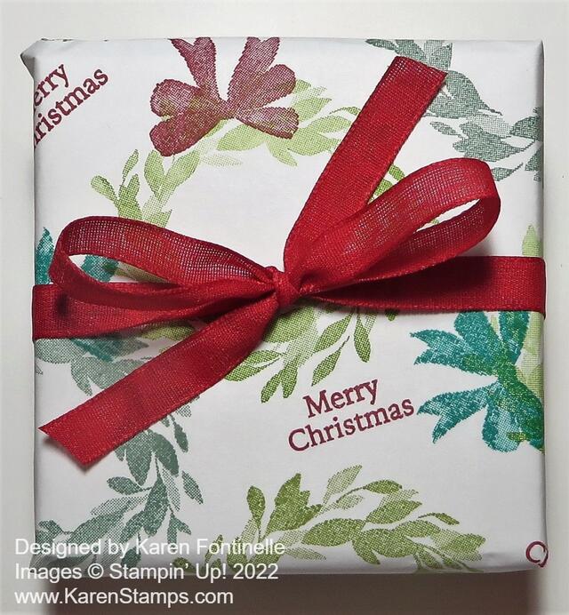 Cottage Wreath Stamped Gift Wrapped Package