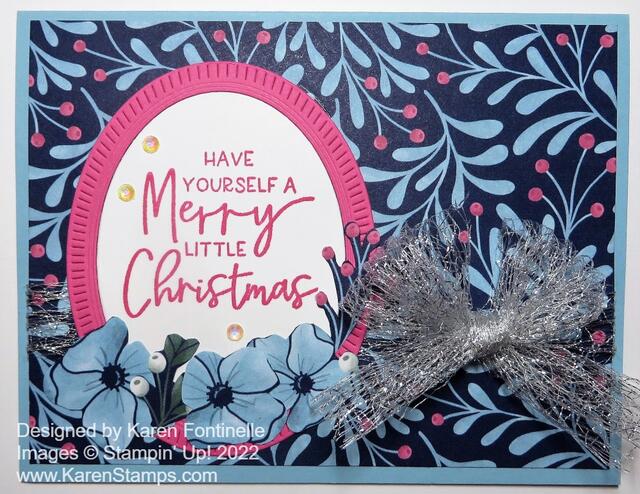 Framed Florets Blue & Pink Christmas Card