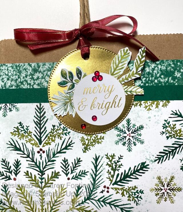 Elegant Pine Snowflakes Gift Bag Tag closeup