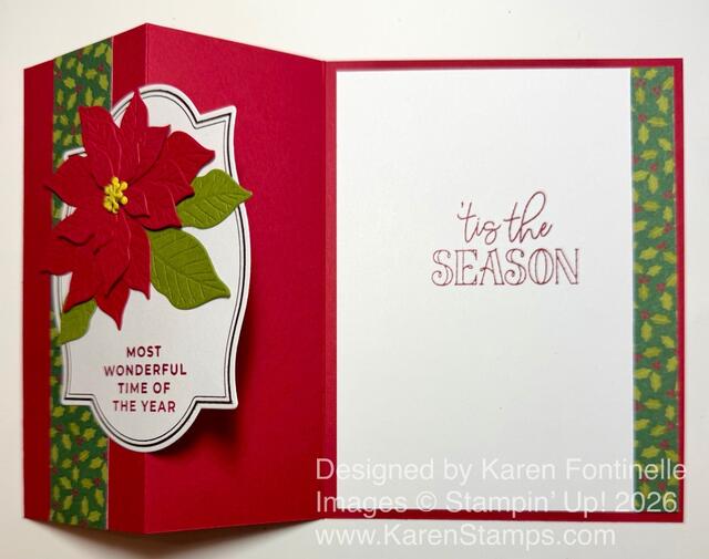 Pretty Poinsettia Z-Fold Christmas Card open